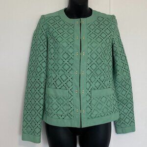 Luisa Spagnoli Long Sleeve Teal Genuine Leather Jacket‎ Women's Size Medium 40